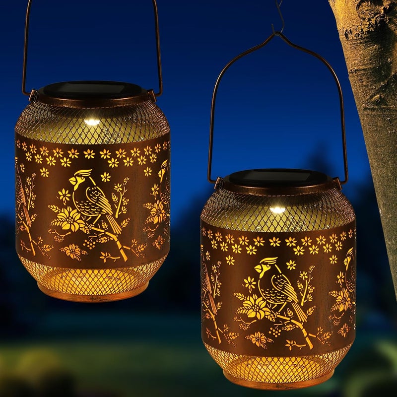 Doogarden Solar Lanterns Outdoor Waterproof Christmas Birthdays Gifts for Women Mom Grandma Butterfly Garden Decor Metal Hanging Solar LED Lights for Patio(Red Bird-2P) - Image 1